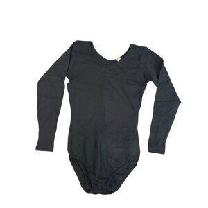 Nos Vintage Danskin Long Sleeve Bodysuit Leotard Black USA Nylon Spandex sz S